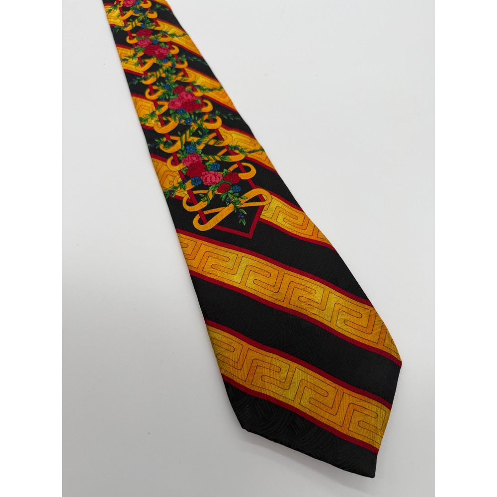 Rush Limbaugh No Boundaries Collection Silk Tie Floral Black Yellow Vintage